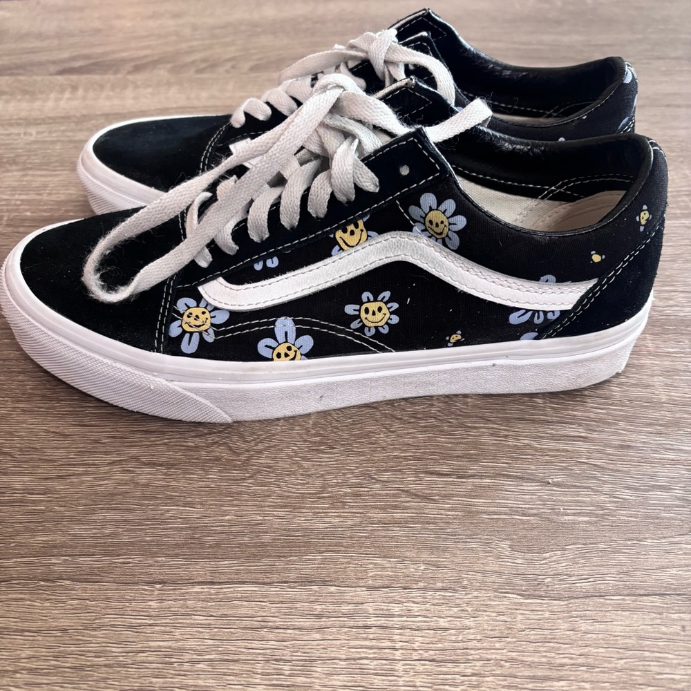 Vans Black and White Floral Sneakers